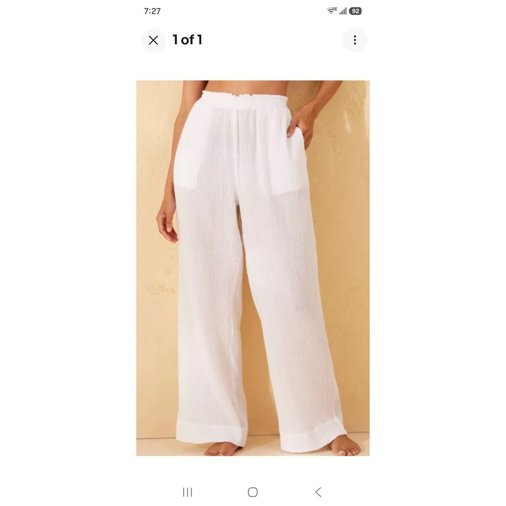 Women's 100% Cotton Gauze Sheer Swimsuit Cover Up Pants White Size L (282) - Picture 2 of 8